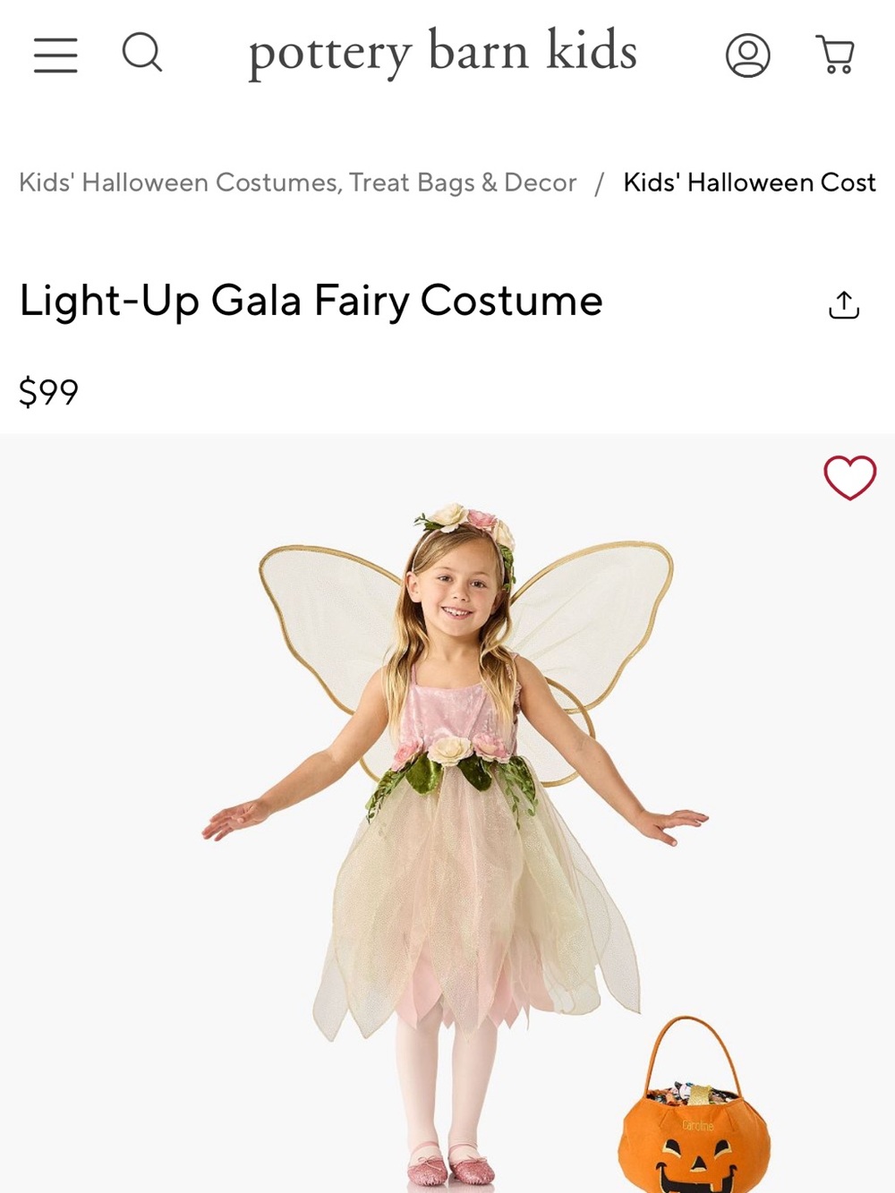 Pottery Barn Kids Light-Up Fairy Costume - sz 4-6